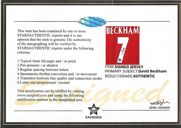 1998 David Beckham Signed Printed Jersey Manchester United + COA - Image 5