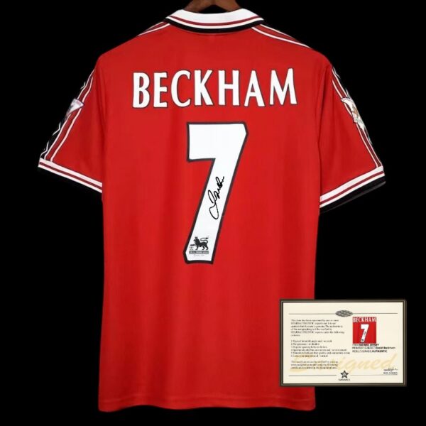 1998 David Beckham Signed Printed Jersey Manchester United + COA