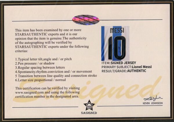 2022 Lionel Messi Signed Printed Jersey Argentina + COA - Image 2